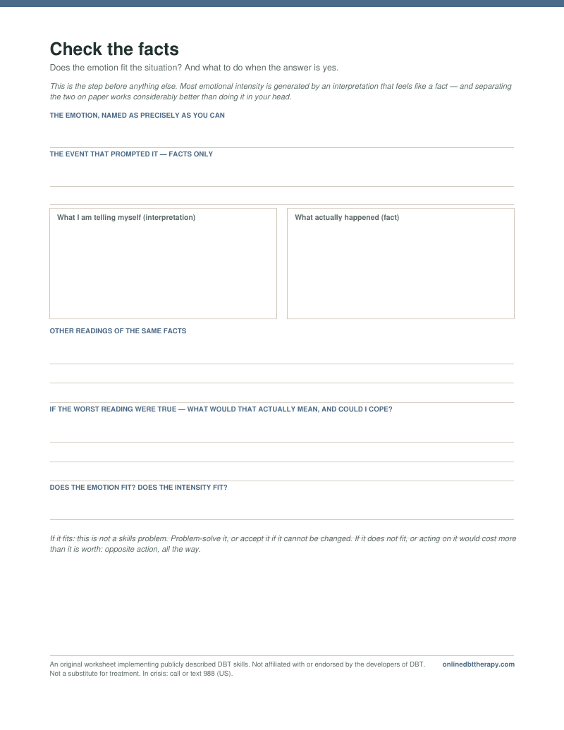 First page of the Check the facts worksheet